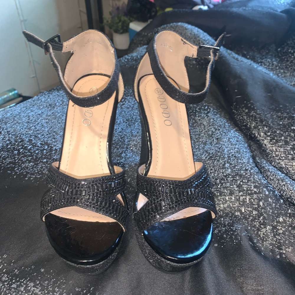 Brand new black sparkle wedges only worn once inside only!